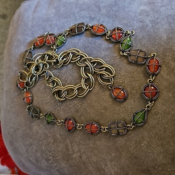 VTG Antique Brass Rope Gem Pirate Old World Castlecore Fantasy Long Necklace - Picture 6 of 6